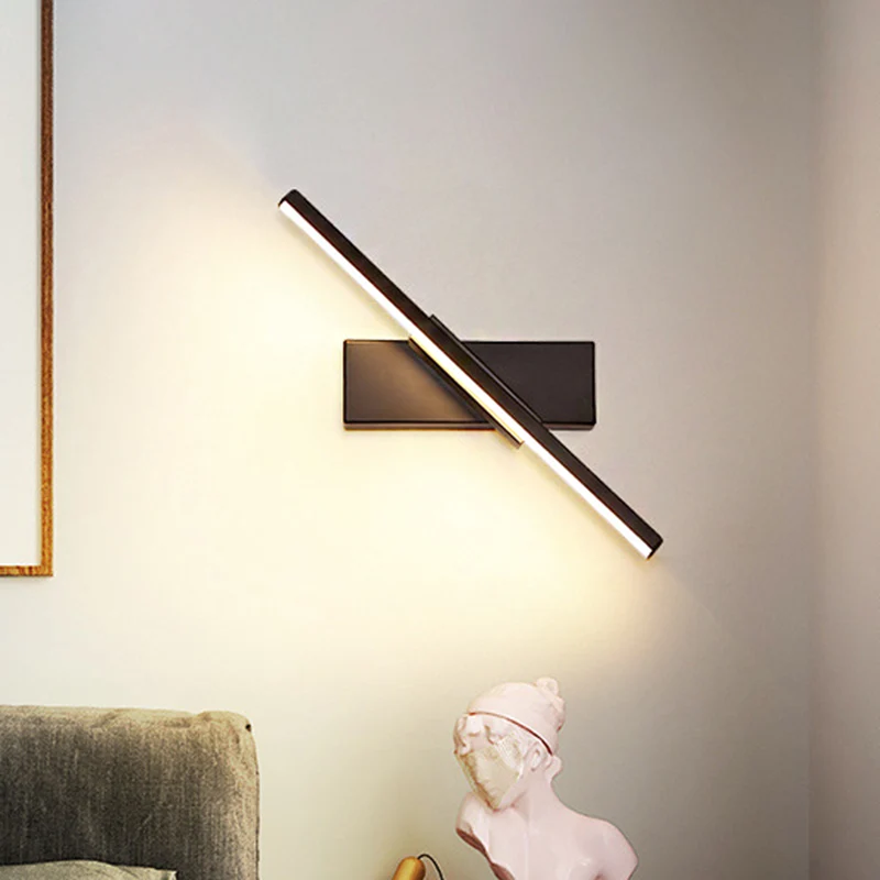Draaibare acryl lineaire LED schanslicht eenvoud zwart/wit wandverlichtingsarmatuur, wit/warm licht Clearhalo