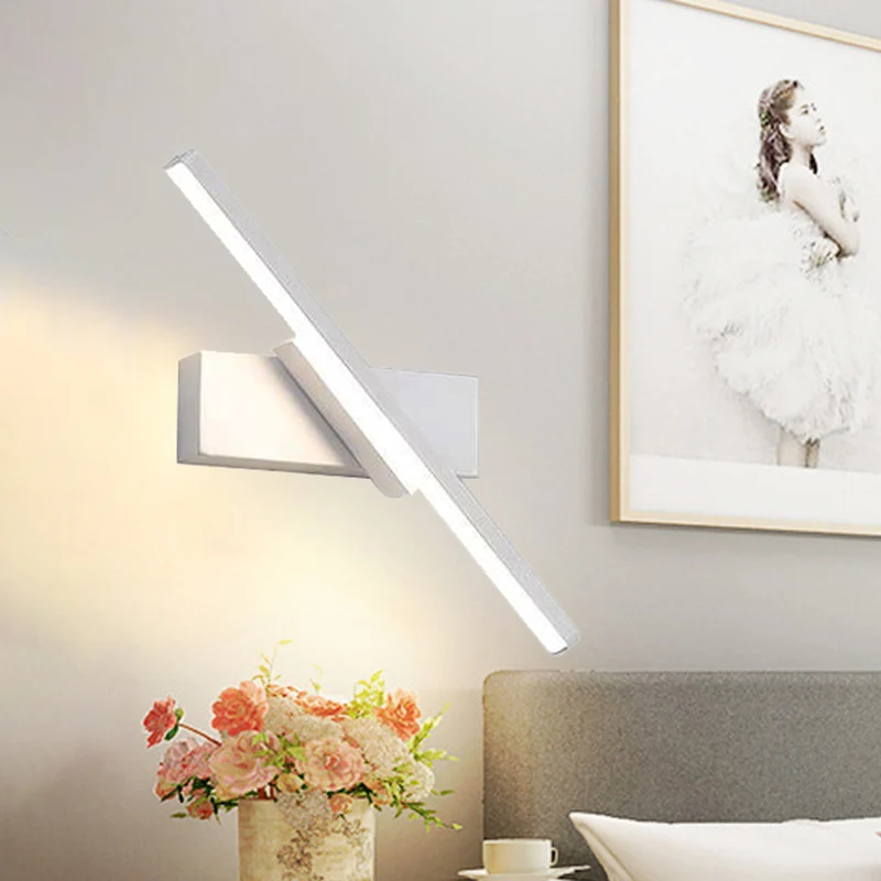 Draaibare acryl lineaire LED schanslicht eenvoud zwart/wit wandverlichtingsarmatuur, wit/warm licht Clearhalo
