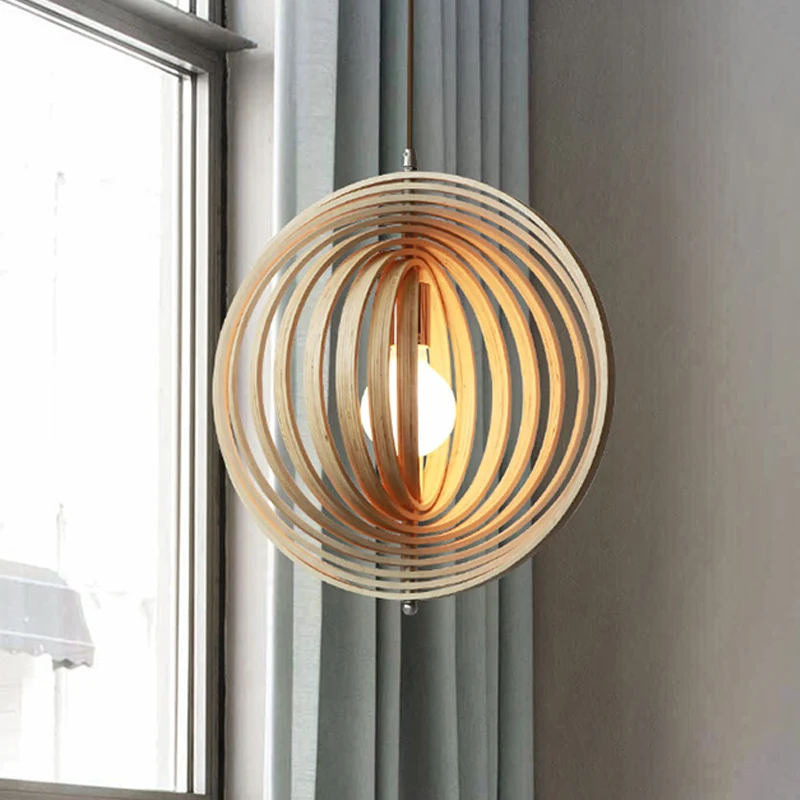 Draaibare bol hanglampset Aziatisch stijlvol hout 1 licht 16"/19,5" breed beige hangende lichtarmatuur Clearhalo