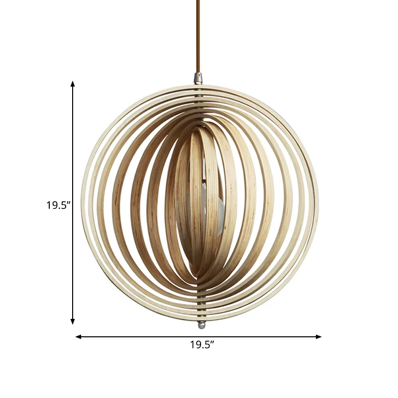 Draaibare bol hanglampset Aziatisch stijlvol hout 1 licht 16"/19,5" breed beige hangende lichtarmatuur Clearhalo