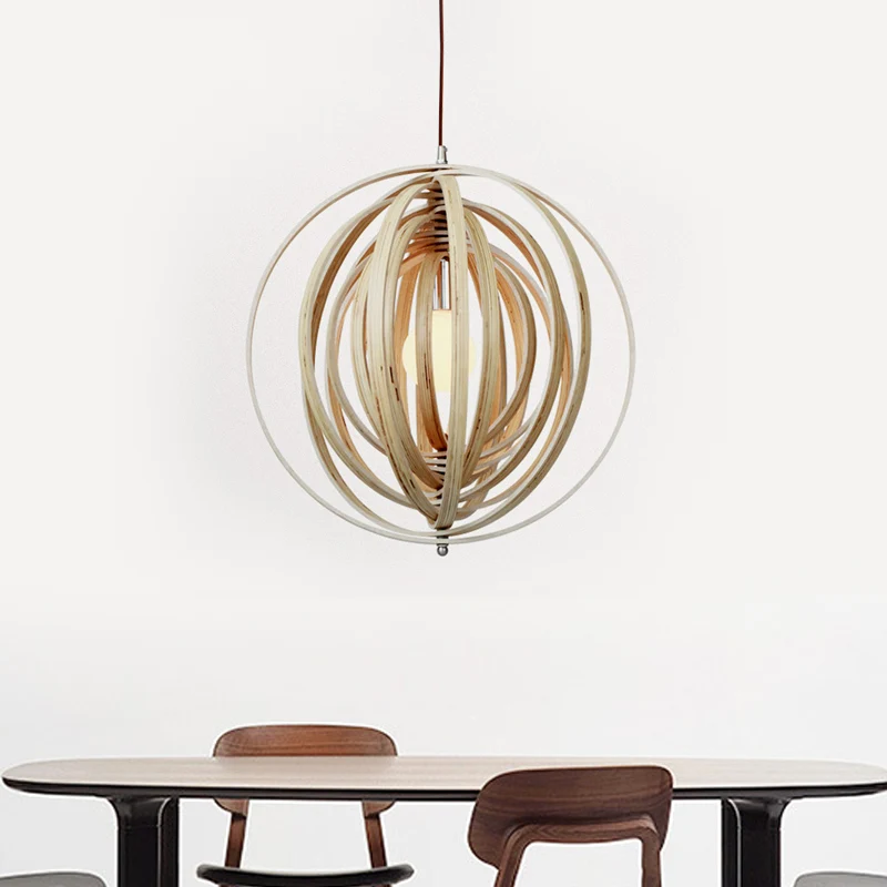 Draaibare bol hanglampset Aziatisch stijlvol hout 1 licht 16"/19,5" breed beige hangende lichtarmatuur Clearhalo