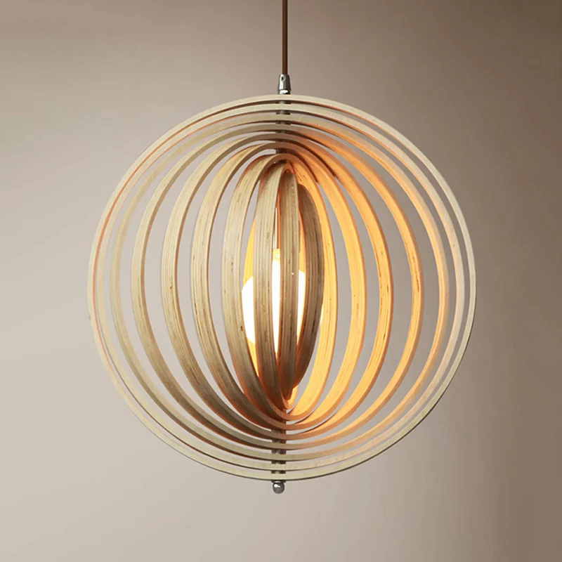 Draaibare bol hanglampset Aziatisch stijlvol hout 1 licht 16"/19,5" breed beige hangende lichtarmatuur Clearhalo