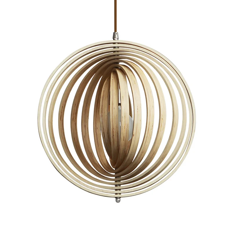 Draaibare bol hanglampset Aziatisch stijlvol hout 1 licht 16"/19,5" breed beige hangende lichtarmatuur Clearhalo