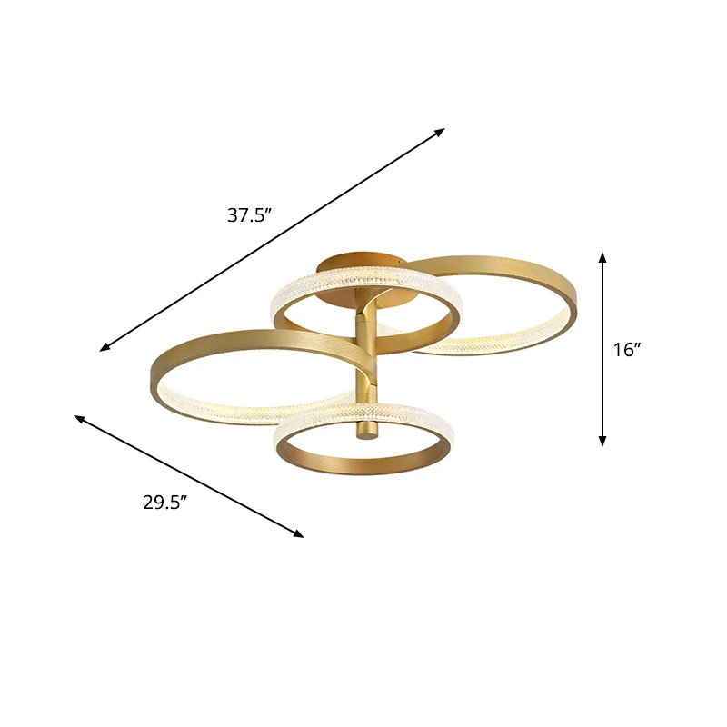 Draaibare gouden ringplafondlamp Modern stijlvol 37,5"/45" L LED acryl semi-inbouwverlichting warm/wit/natuurlijk licht Cl...