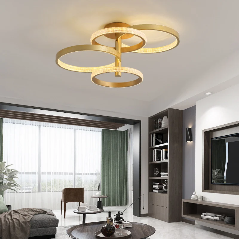 Draaibare gouden ringplafondlamp Modern stijlvol 37,5"/45" L LED acryl semi-inbouwverlichting warm/wit/natuurlijk licht Cl...