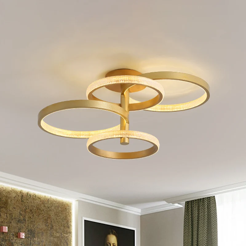 Draaibare gouden ringplafondlamp Modern stijlvol 37,5"/45" L LED acryl semi-inbouwverlichting warm/wit/natuurlijk licht Cl...