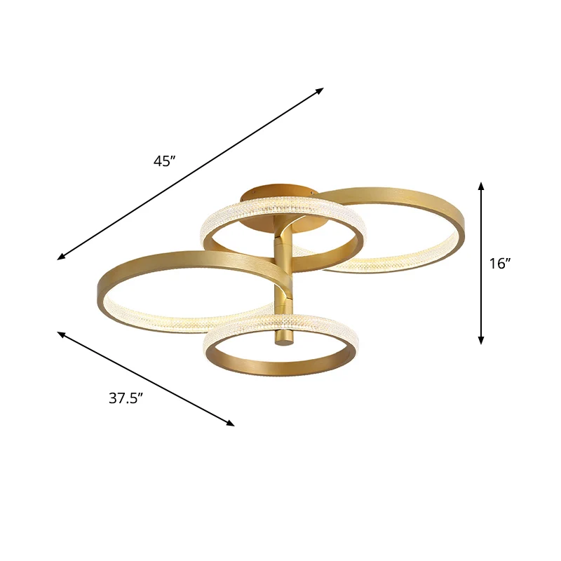 Draaibare gouden ringplafondlamp Modern stijlvol 37,5"/45" L LED acryl semi-inbouwverlichting warm/wit/natuurlijk licht Cl...