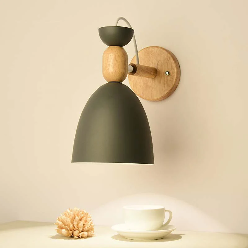 Draaibare kap kinderkamer wandlamp metaal 1 lamp Macaron leeswandlamp met houtdeco Clearhalo