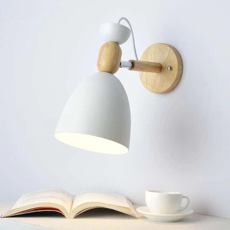 Draaibare kap kinderkamer wandlamp metaal 1 lamp Macaron leeswandlamp met houtdeco Clearhalo
