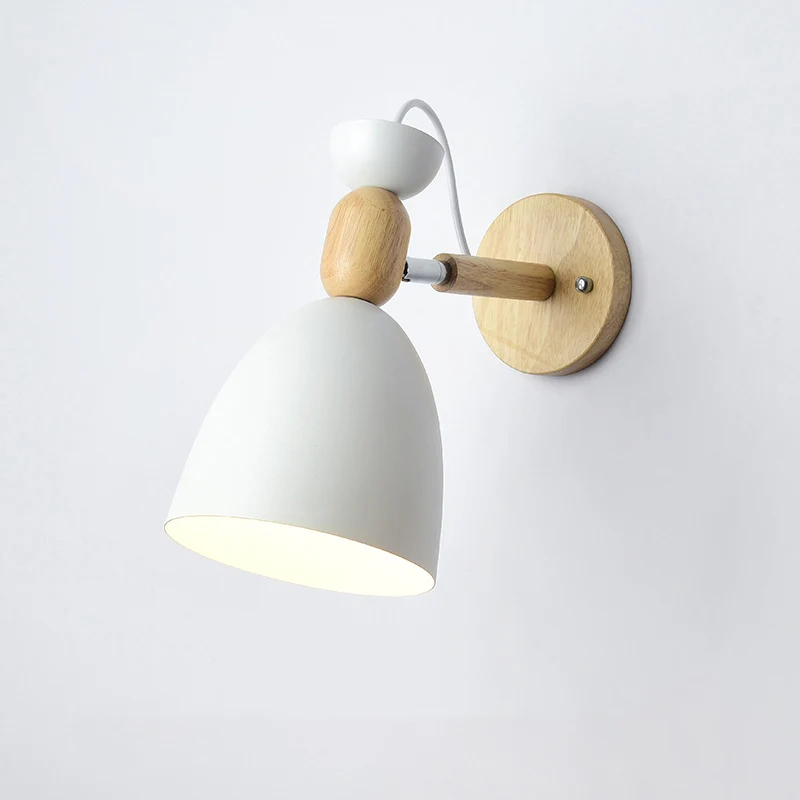 Draaibare kap kinderkamer wandlamp metaal 1 lamp Macaron leeswandlamp met houtdeco Clearhalo