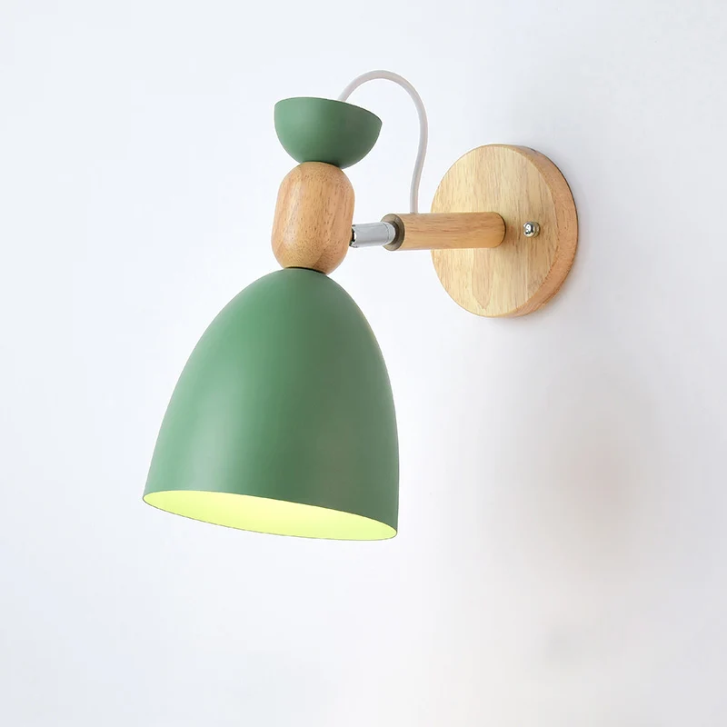 Draaibare kap kinderkamer wandlamp metaal 1 lamp Macaron leeswandlamp met houtdeco Clearhalo