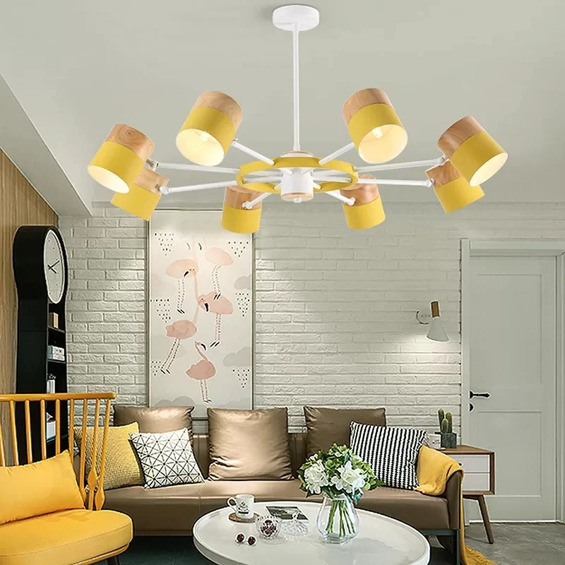Draaibare metalen cilinderkroonluchter Macaron-stijl moderne plafondlamp voor verpleegkamer Clearhalo