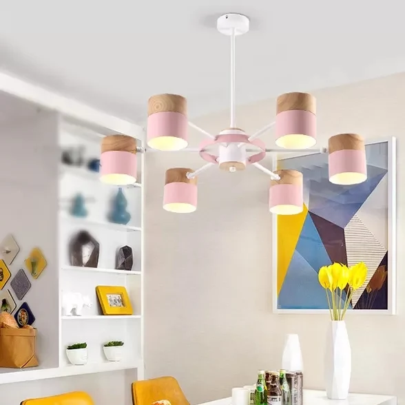 Draaibare metalen cilinderkroonluchter Macaron-stijl moderne plafondlamp voor verpleegkamer Clearhalo