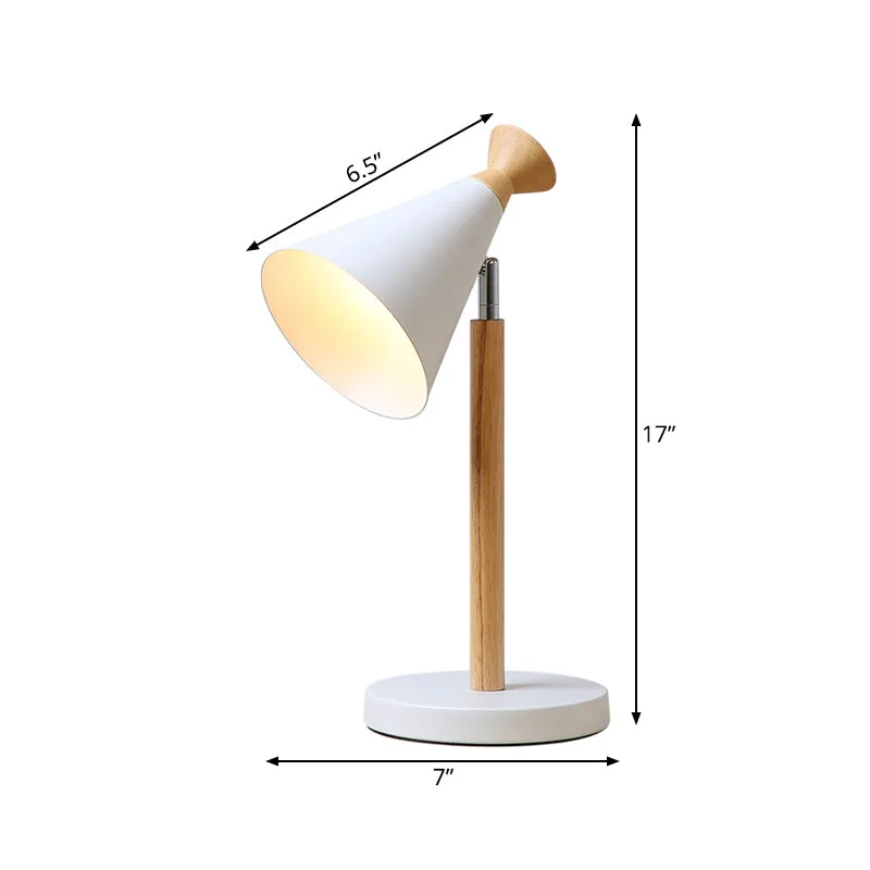 Draaibare trompetschaduw tafelverlichting Nordic Iron 1 kop wit nachtkastje met houten steel Clearhalo