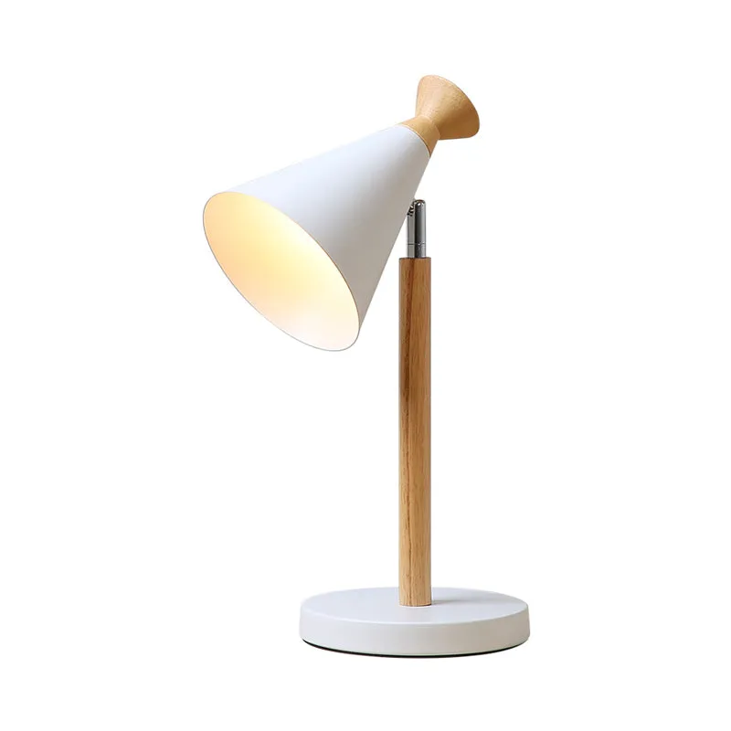 Draaibare trompetschaduw tafelverlichting Nordic Iron 1 kop wit nachtkastje met houten steel Clearhalo