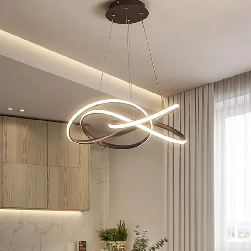 Draaiende ronde keukenkroonluchterlamp metalen LED moderne hanglamp goud/koffie, warm/wit licht Clearhalo