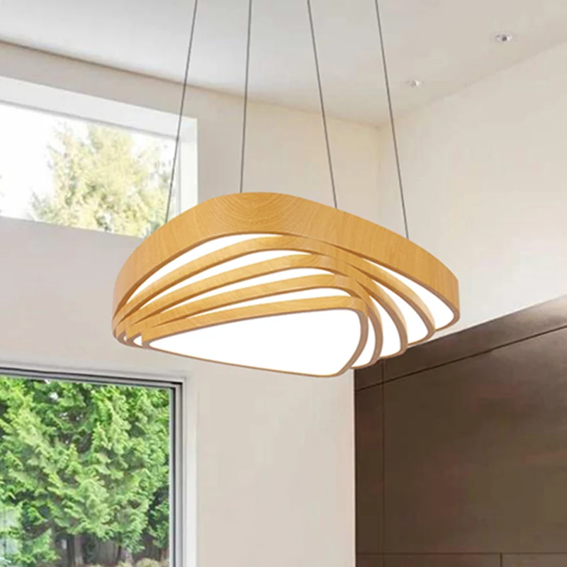 Driehoek LED hanglamp modern houten 18"/22" breed 1 licht beige plafondlamp warm/wit/natuurlijk licht Clearhalo