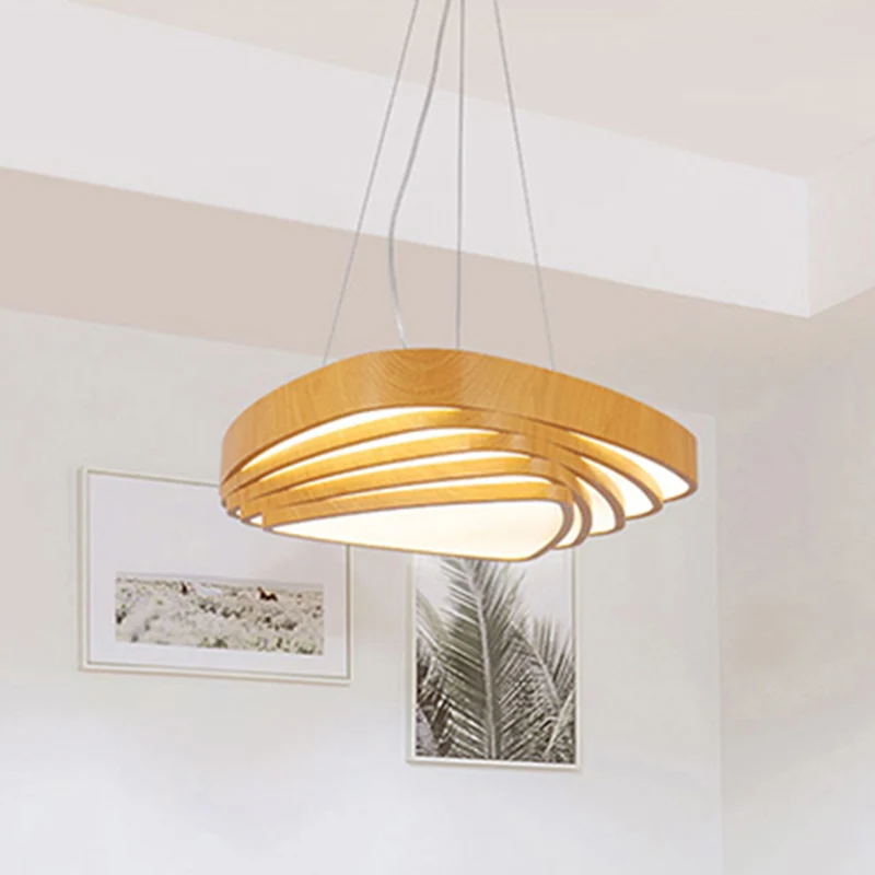 Driehoek LED hanglamp modern houten 18"/22" breed 1 licht beige plafondlamp warm/wit/natuurlijk licht Clearhalo