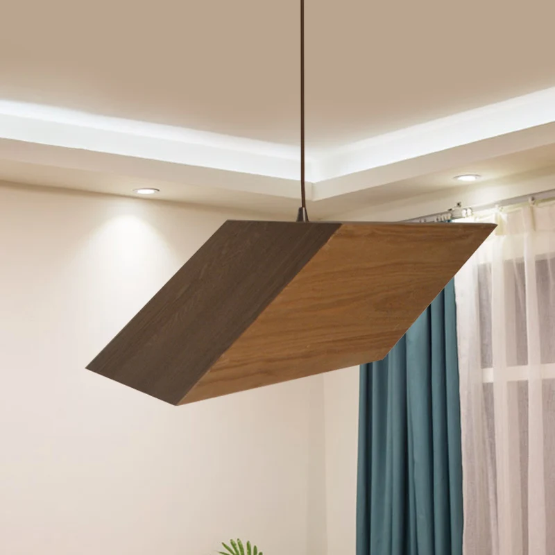 Driehoekig prisma Houten druppelhanger Modern creatief 1 lichtbeige hanglampset Clearhalo