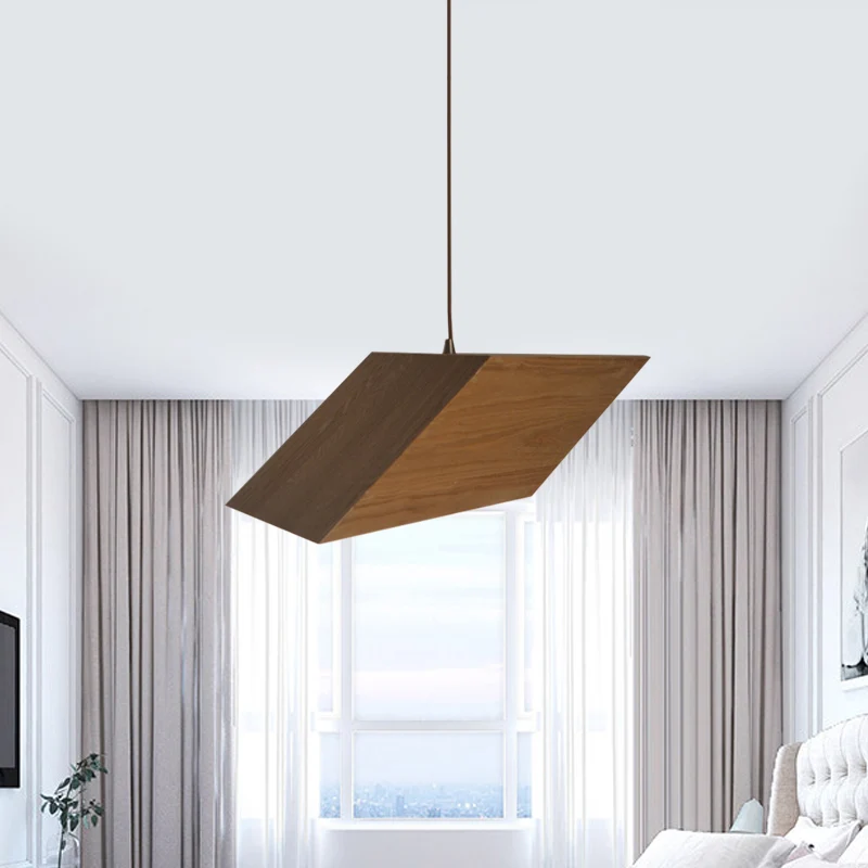 Driehoekig prisma Houten druppelhanger Modern creatief 1 lichtbeige hanglampset Clearhalo