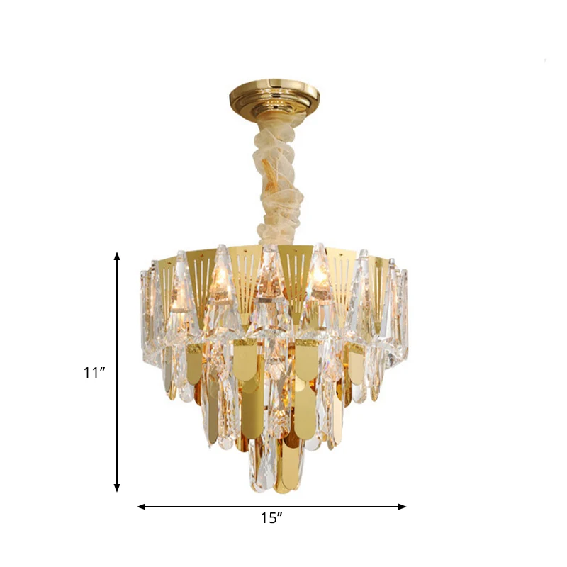 Driehoekskroonluchter Modernisme Metallic 7-lichts gouden hangende plafondlamp met kristallen ijspegel Clearhalo