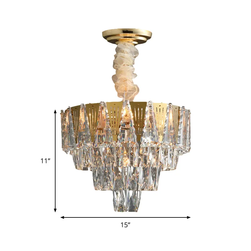 Driehoekskroonluchter Modernisme Metallic 7-lichts gouden hangende plafondlamp met kristallen ijspegel Clearhalo