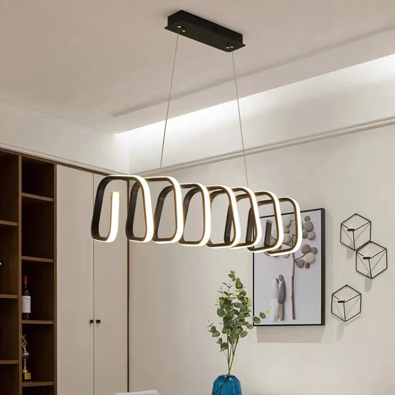 Driehoek/trapezium acryl hanglampset Hedendaagse LED zwarte kroonluchter warm/wit/natuurlijk licht Clearhalo