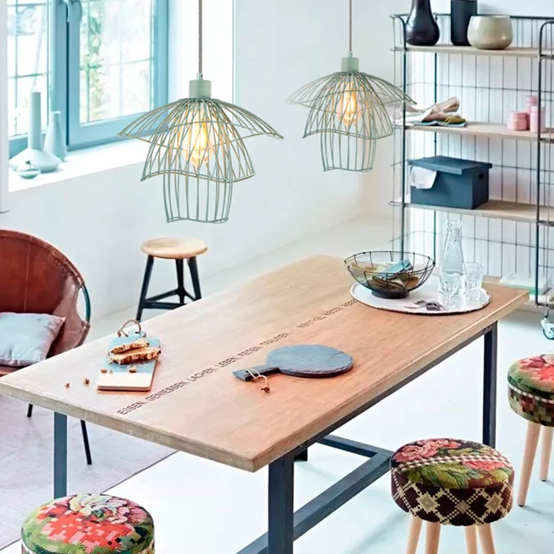 Drielaagse stalen kooi-plafondlamp Modern metaal 1-lichts foyer-hanglamp zwart/wit/groen Clearhalo