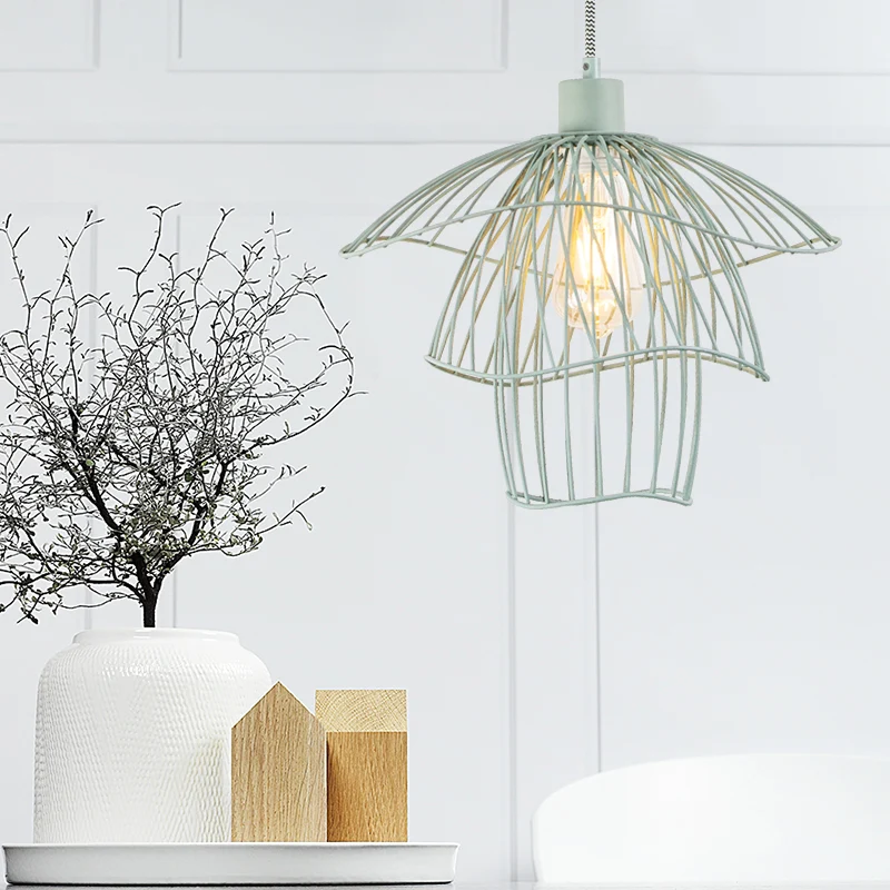 Drielaagse stalen kooi-plafondlamp Modern metaal 1-lichts foyer-hanglamp zwart/wit/groen Clearhalo
