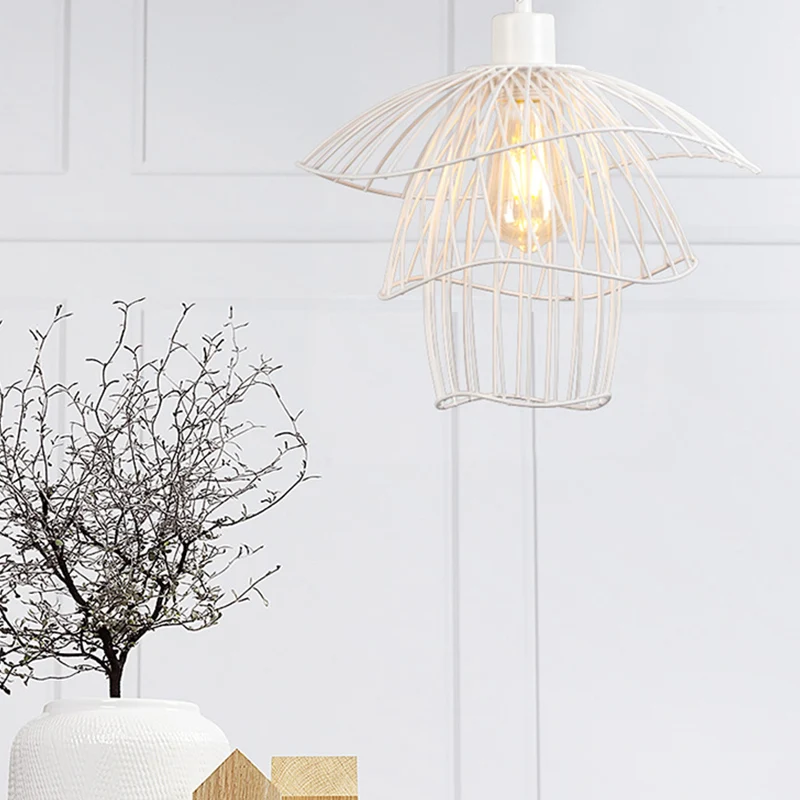 Drielaagse stalen kooi-plafondlamp Modern metaal 1-lichts foyer-hanglamp zwart/wit/groen Clearhalo