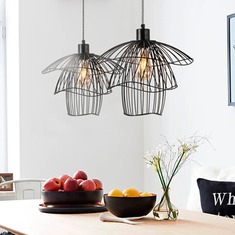 Drielaagse stalen kooi-plafondlamp Modern metaal 1-lichts foyer-hanglamp zwart/wit/groen Clearhalo