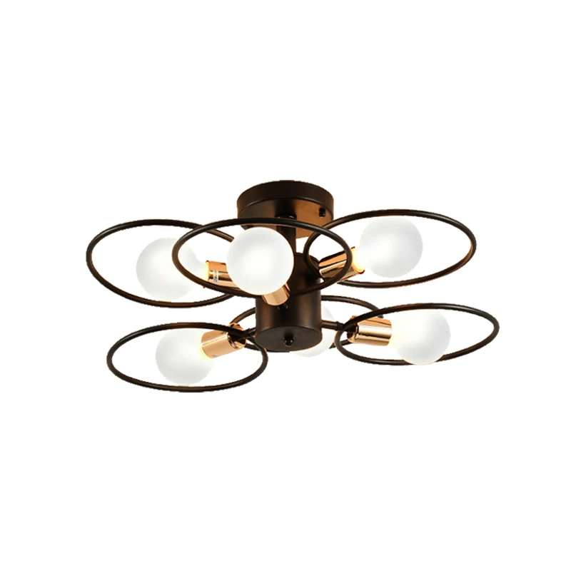 Drievoudige ringen metalen semi-gemonteerde verlichting industriële 3/6 lampen slaapkamer plafondlamp zwart Clearhalo