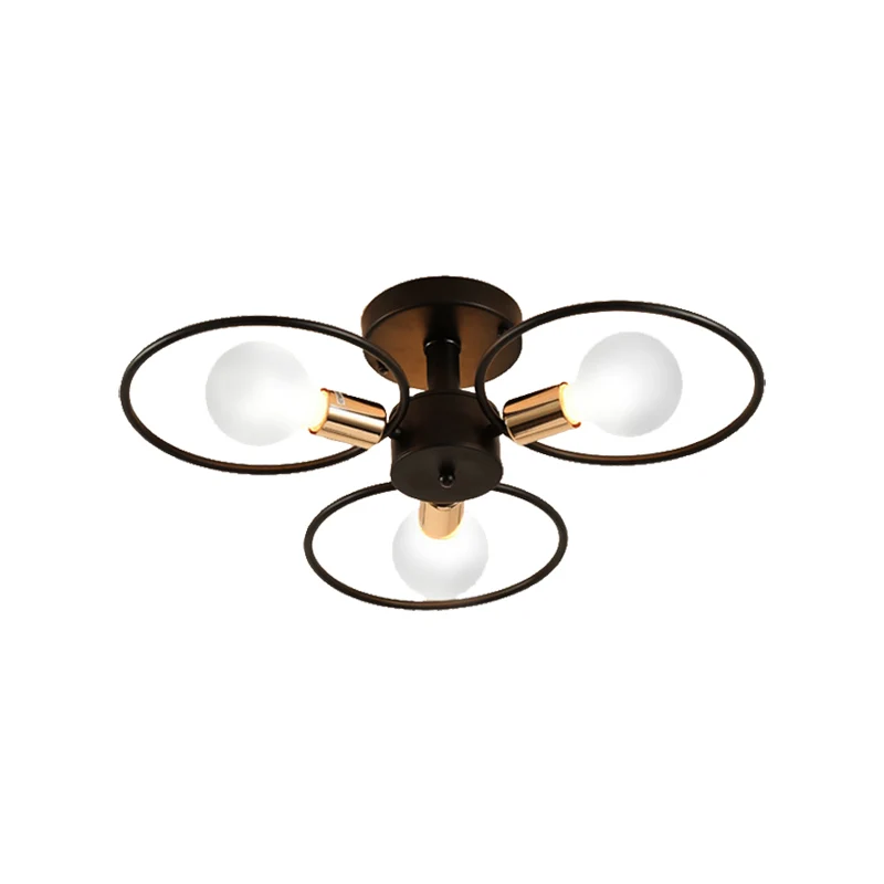 Drievoudige ringen metalen semi-gemonteerde verlichting industriële 3/6 lampen slaapkamer plafondlamp zwart Clearhalo