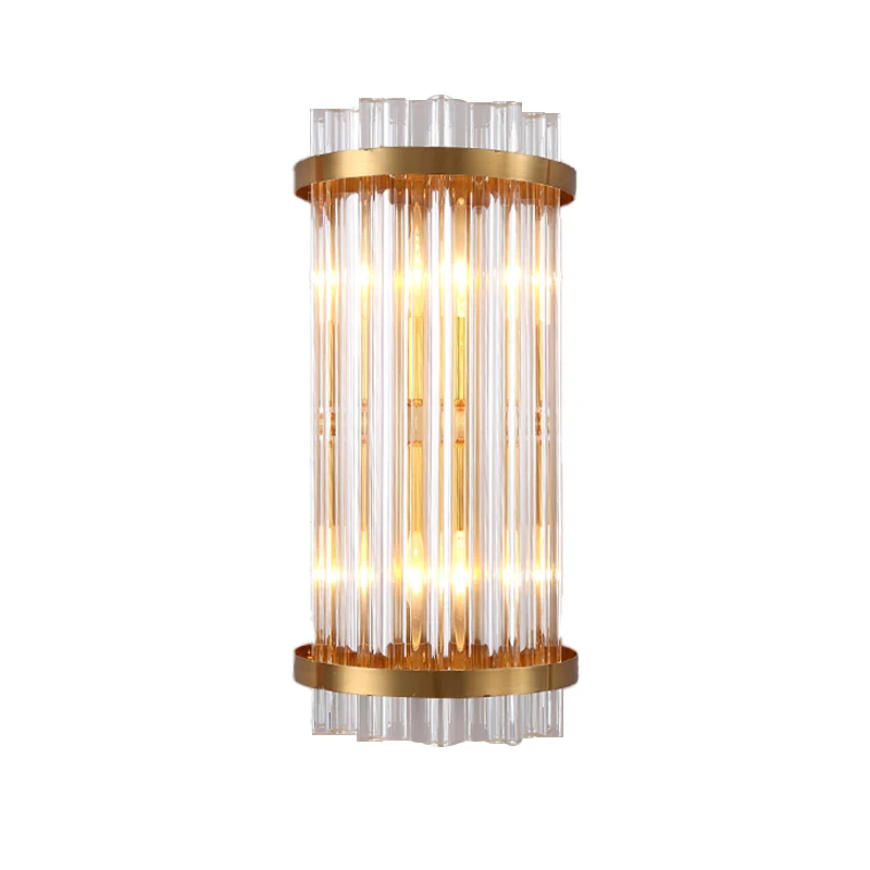 Driezijdige kristallen staafcilinder wandmontagelamp Modern 2-kops zwart/gouden schanslamp Clearhalo