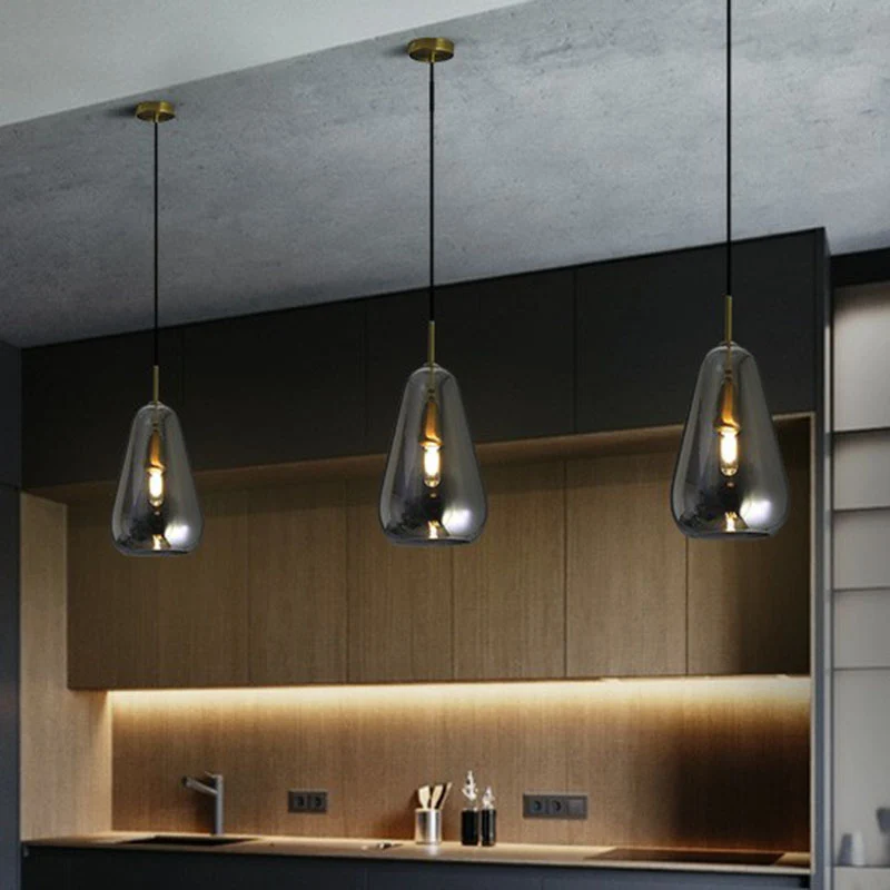 Droplet open keuken hanglamp glas 1 kop Simplicity slingerlicht messing Clearhalo