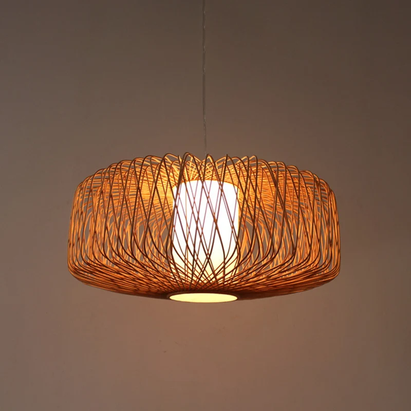 Drum Bamboo Hanglamp Aziatisch 1 Lamp Beige/Zwart Hanglamp voor Eetkamer Clearhalo