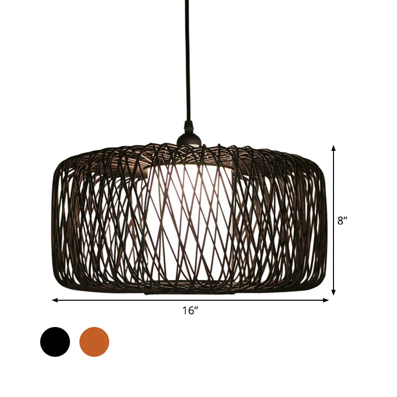 Drum Bamboo Hanglamp Aziatisch 1 Lamp Beige/Zwart Hanglamp voor Eetkamer Clearhalo