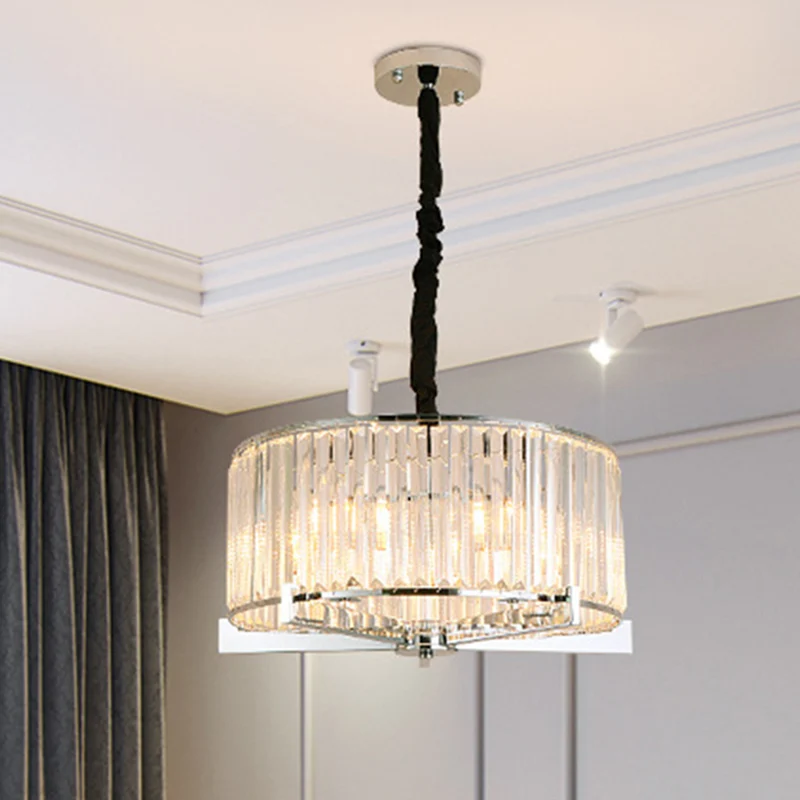 Drum Clear Crystal Block Hanglamp Traditionele 5/6 Hoofden Eetkamer Kroonluchter Verlichtingsarmatuur Clearhalo