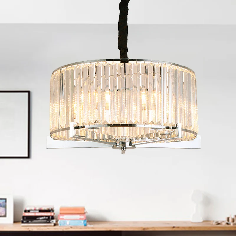 Drum Clear Crystal Block Hanglamp Traditionele 5/6 Hoofden Eetkamer Kroonluchter Verlichtingsarmatuur Clearhalo