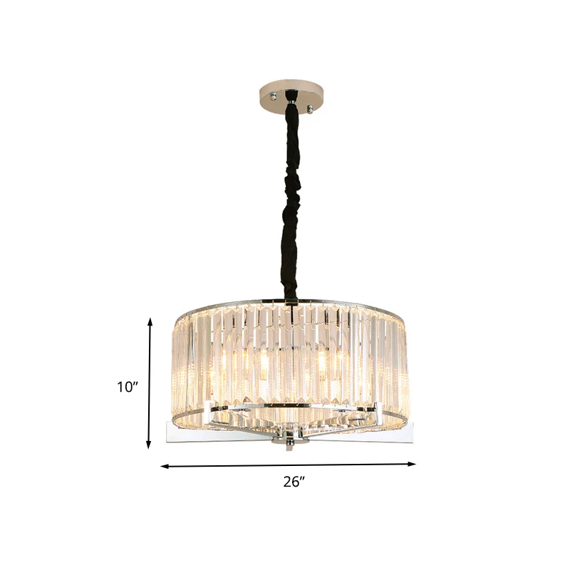 Drum Clear Crystal Block Hanglamp Traditionele 5/6 Hoofden Eetkamer Kroonluchter Verlichtingsarmatuur Clearhalo