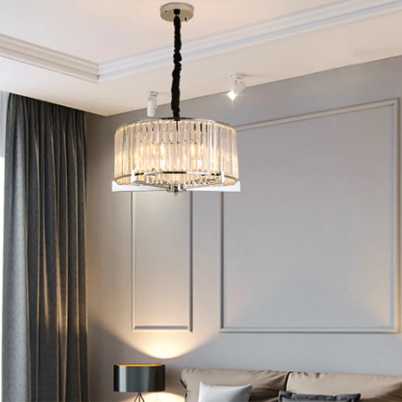 Drum Clear Crystal Block Hanglamp Traditionele 5/6 Hoofden Eetkamer Kroonluchter Verlichtingsarmatuur Clearhalo