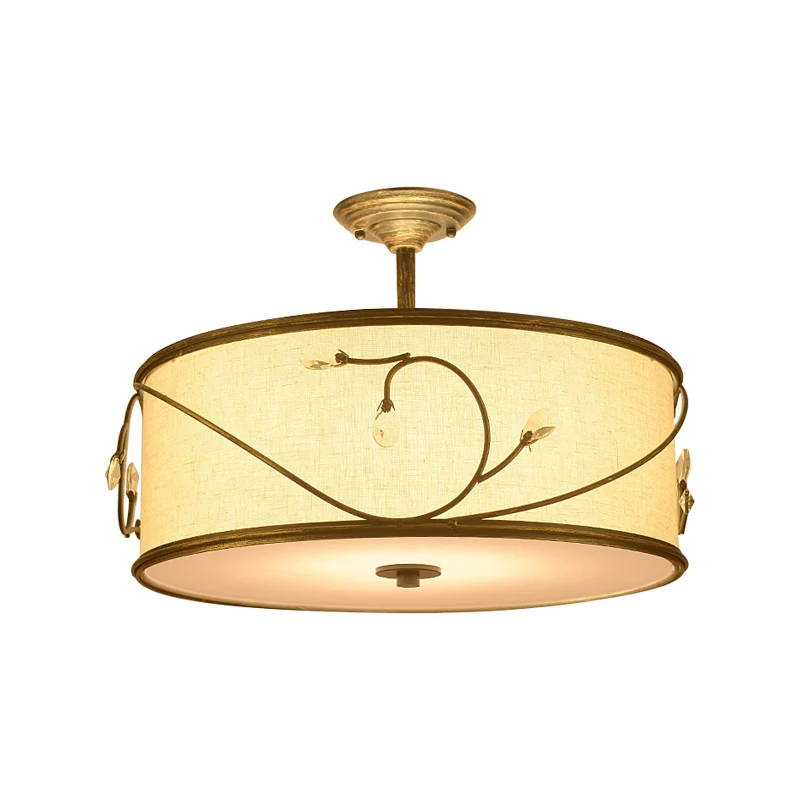 Drum Fabric Semi-gemonteerde verlichting Klassiek 5-lichts woonkamerplafondlamp vlas, 16 "/19,5" breed Clearhalo