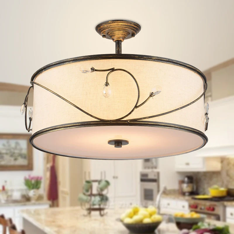 Drum Fabric Semi-gemonteerde verlichting Klassiek 5-lichts woonkamerplafondlamp vlas, 16 "/19,5" breed Clearhalo