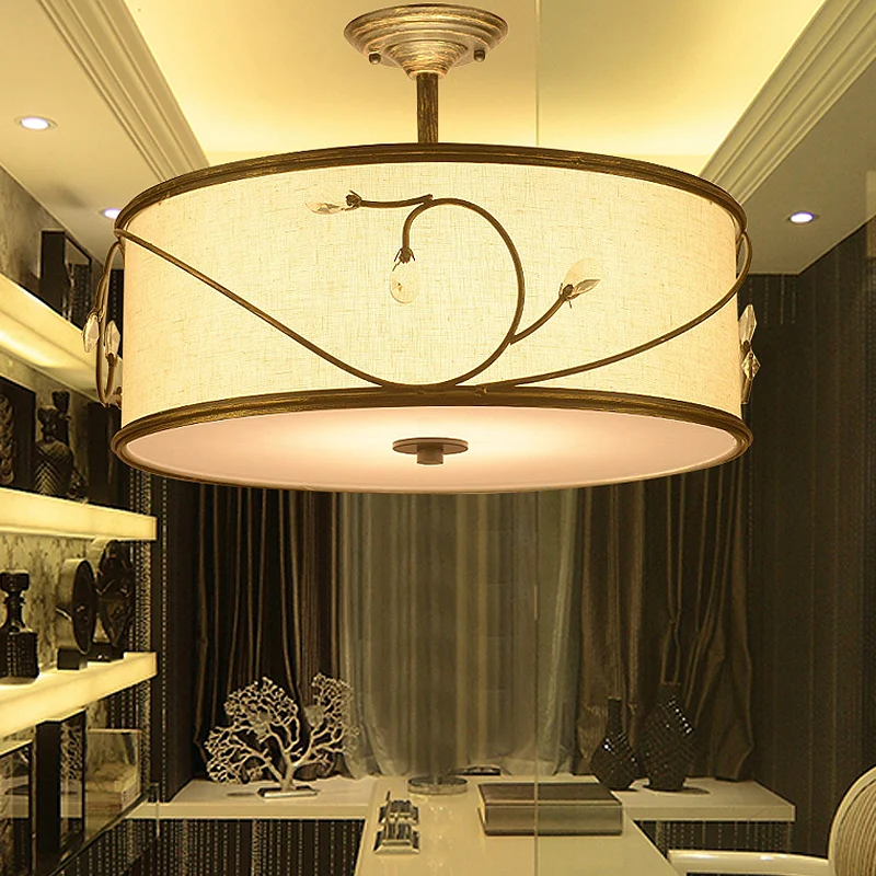 Drum Fabric Semi-gemonteerde verlichting Klassiek 5-lichts woonkamerplafondlamp vlas, 16 "/19,5" breed Clearhalo