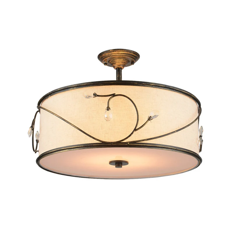 Drum Fabric Semi-gemonteerde verlichting Klassiek 5-lichts woonkamerplafondlamp vlas, 16 "/19,5" breed Clearhalo