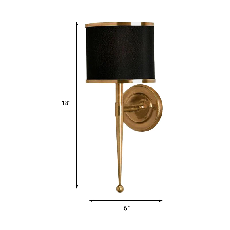 Drum Fabric Shade Wandkandelaar Eigentijds 1-lichts hal-wandgemonteerd lichtarmatuur zwart/wit Clearhalo