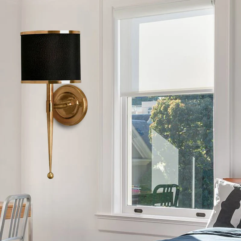 Drum Fabric Shade Wandkandelaar Eigentijds 1-lichts hal-wandgemonteerd lichtarmatuur zwart/wit Clearhalo