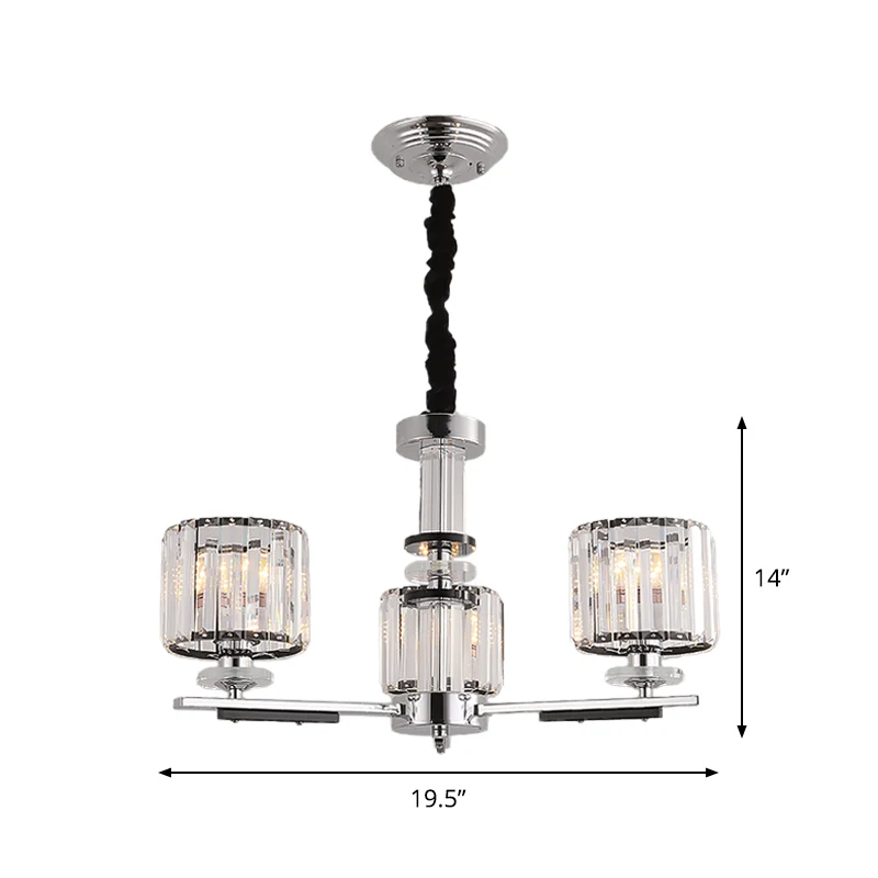 Drum hangende kroonluchter Eenvoudig kristallen blok 3/6-koppige zwarte plafondlamp met radiaal ontwerp Clearhalo