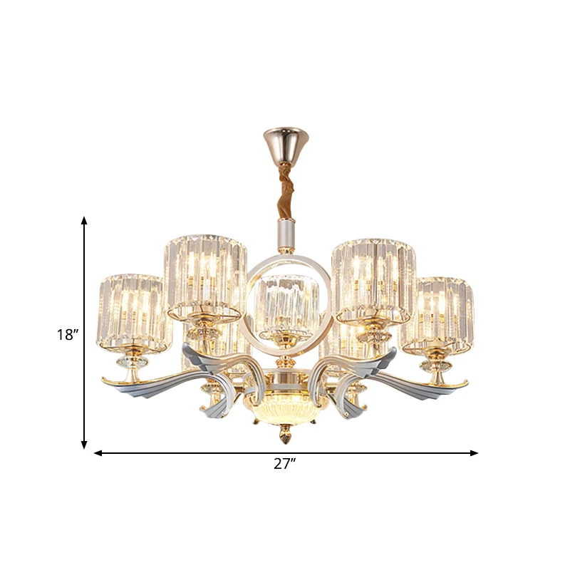 Drum hangende kroonluchter minimalistisch helder kristal 6 lampen gouden hangende plafondlamp voor slaapkamer Clearhalo