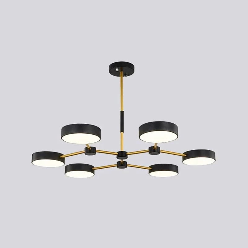 Drum hangende kroonluchter modern metallic 6-lichts zwart/witte afwerking tak hangende plafondlamp Clearhalo